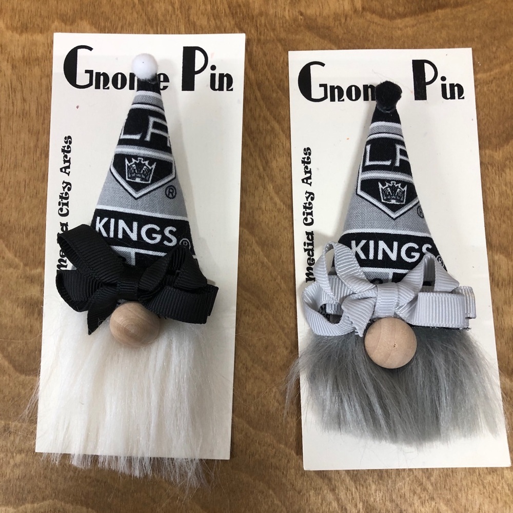LA Kings Gnome Pin Brooch NHL Gift Guide Handmade Bow Hockey Magnetic